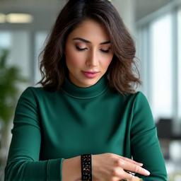 Lisa Rodriguez, a technology integration expert, demonstrating a wellness wearable.