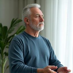 Person meditating peacefully in a calm setting