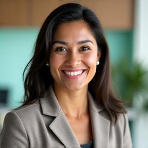 Portrait of Dr. Maria Santos, a smiling female functional medicine specialist.