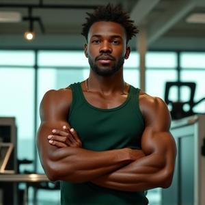 Portrait of Marcus Thompson, a male fitness physiologist in a gym setting.