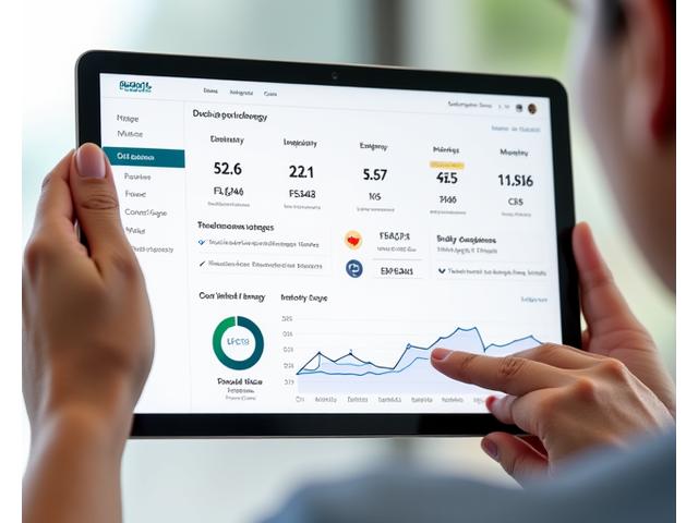 A digital dashboard displaying health metrics: charts for mood, energy levels, digestive symptoms, and food intake, with progress bars, on a tablet or computer screen, showcasing data tracking.