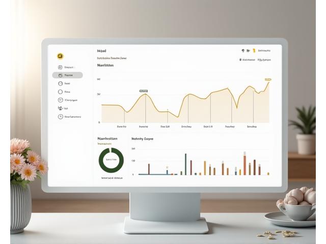 A clean, modern digital dashboard displaying various health metrics like sleep patterns, activity levels, and nutrition intake with easy-to-read graphs and positive trend indicators. The interface highlights personalized insights and goal achievement.