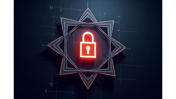 Abstract illustration of data encryption with padlock and secure network lines